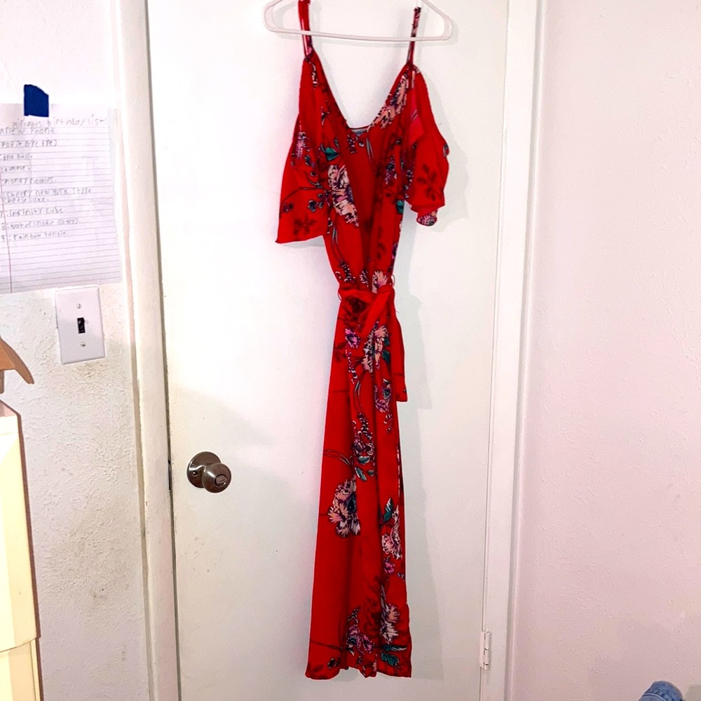 Large red floral romper